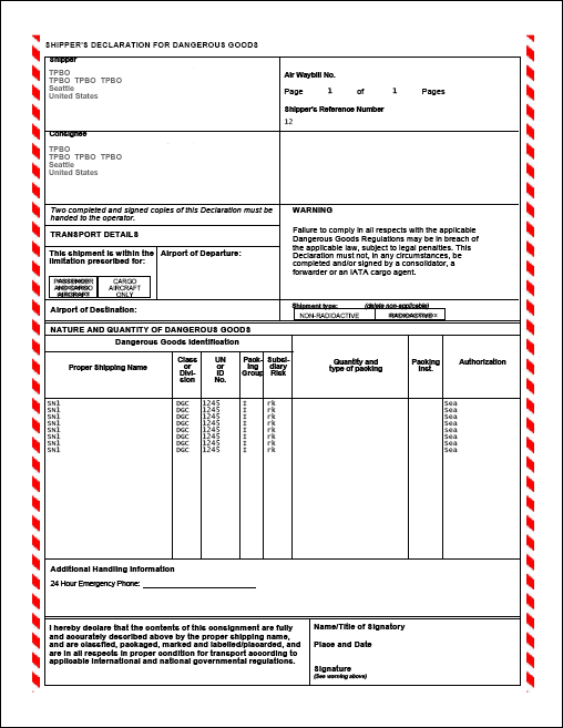 Example Of A Shippers Declaration For Dangerous Goods Certify Letter