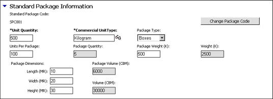 Standard Package Information Section