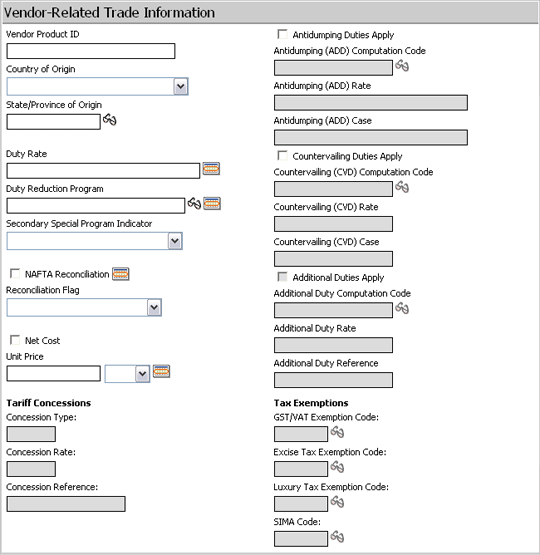 Vendor-Related Trade Information Section