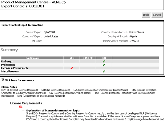 Export Control Results