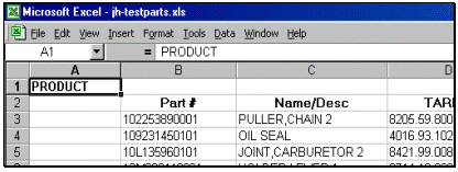 Type Product in Cell A1