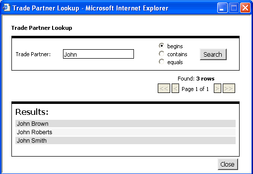 Trade Partner Look-up - Multiple Entries