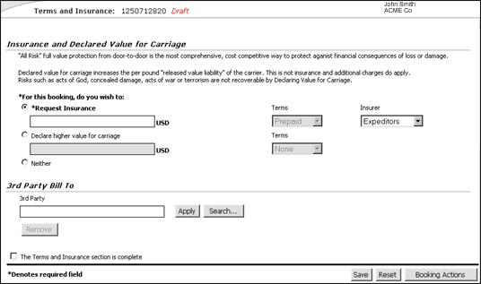 Insurance and Declared Value for Carriage Section