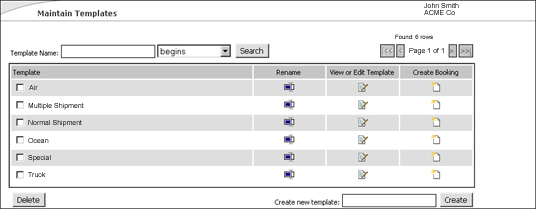 Maintain Templates Page