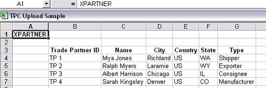 Type XPartner in cell A1