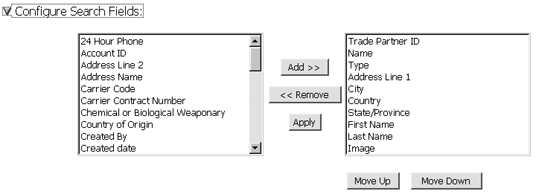 Configure Search Fields Section